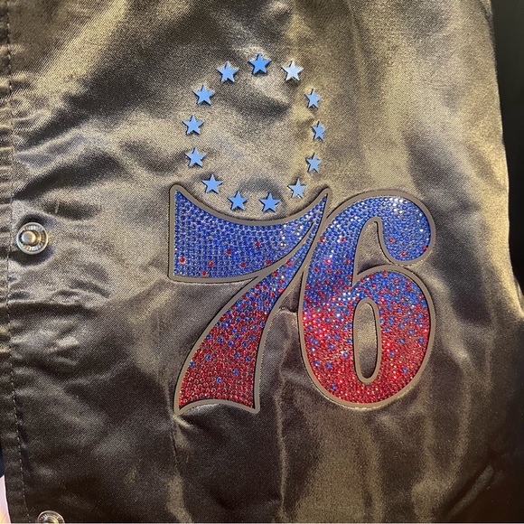 New Black Gemstone Satin 76ers Jacket - Picture 4 of 7